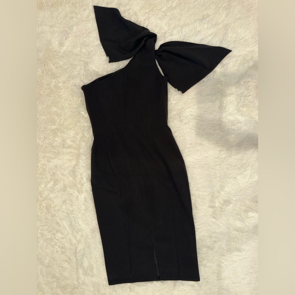 NWOT DRESS THE POPULATION Tiffany One-Shoulder Midi Dress Black L - Picture 3 of 6